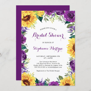 Bridal Shower Sunflower Purple Floral Border Invitation