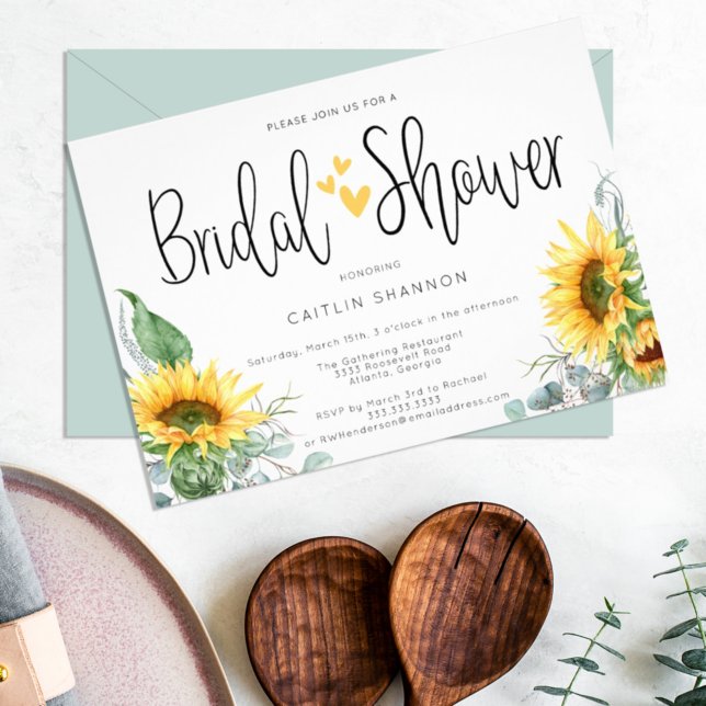 Bridal Shower Sunflower with Yellow Hearts Invitation (Creator Uploaded)