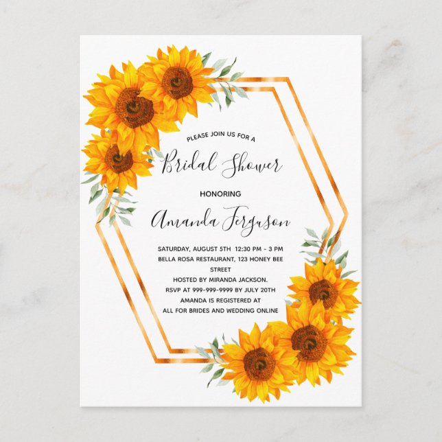 Bridal Shower sunflowers elegant invitation Postcard (Front)