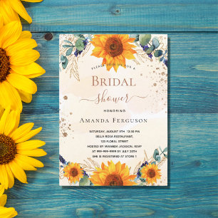 Bridal Shower sunflowers eucalyptus gold glitter Invitation