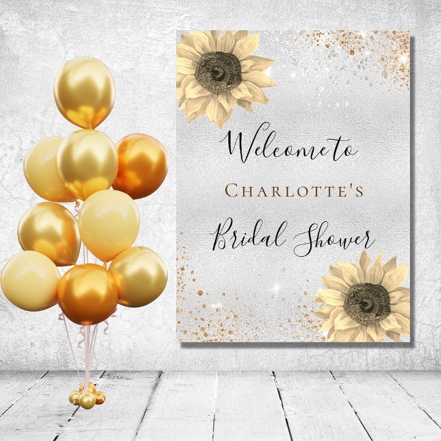 Bridal Shower sunflowers silver gold welcome Poster (Creator Uploaded)