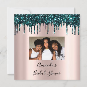 Bridal Shower Sweet 16th Drips Rose Teal Photo Invitation