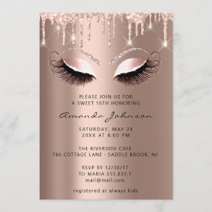 Bridal Shower Sweet 16th Glitter Rose Eye Drips Invitation