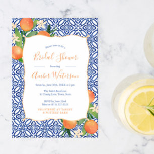 Bridal Shower - Sweet Citrus Oranges Classic Blue Invitation