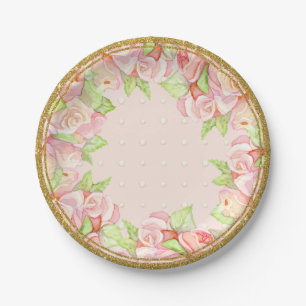 Bridal Shower Table Decor Watercolor Rose Bouquet Paper Plate