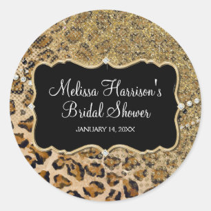 Bridal Shower Tan Gold Leopard Animal Print Classic Round Sticker
