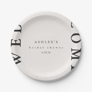 Bridal Shower Taupe and Black Typography Welcome Paper Plate