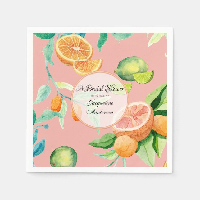 Bridal Shower Tea Citrus Coral Orange Lemon Garden Napkin (Front)