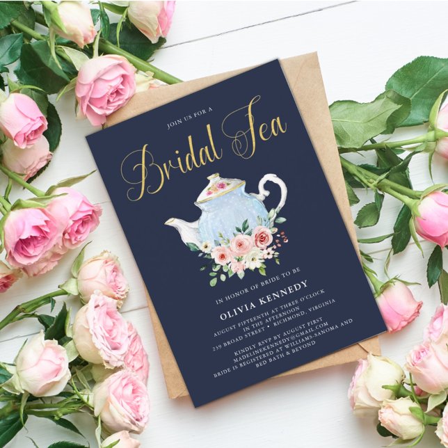 Bridal Shower Tea Elegant Blush Floral Gold  Invitation (Creator Uploaded)