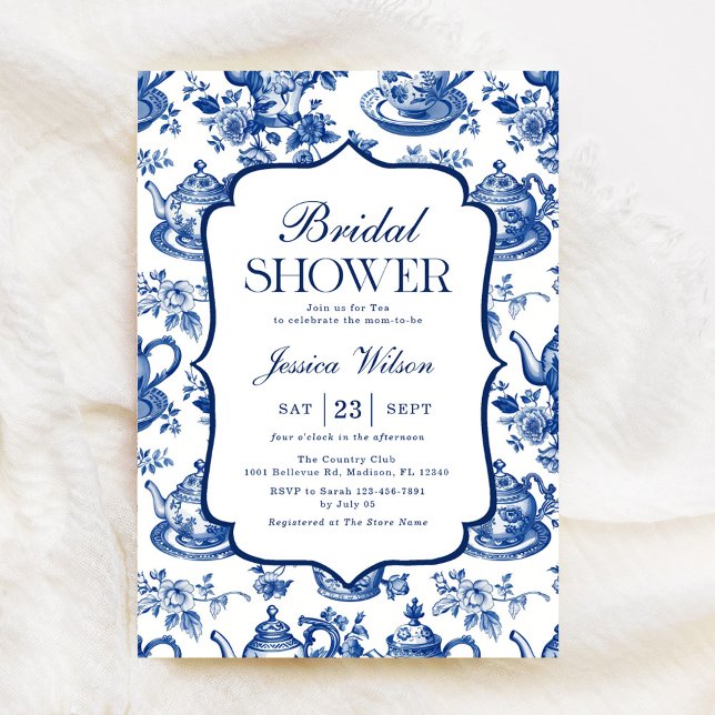 Bridal Shower Tea Party Blue White Chinoiserie Invitation (Creator Uploaded)