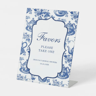 Bridal Shower Tea Party Blue White Favors Pedestal Sign