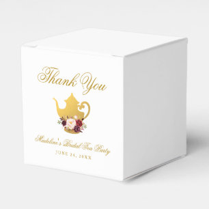Bridal Shower Tea Party Burgundy Floral Gold Favour Box
