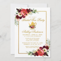 Bridal Shower Tea Party Burgundy Gold Boho Floral