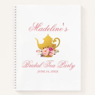 Bridal Shower Tea Party Floral Pink Gold Gift List Notebook