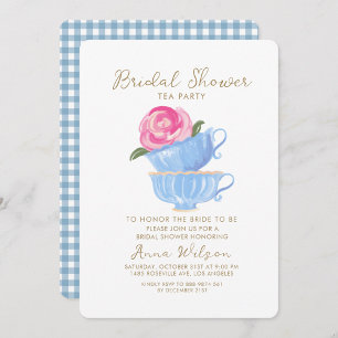 BRIDAL SHOWER TEA PARTY FLOWER PINK BLUE INVITATION