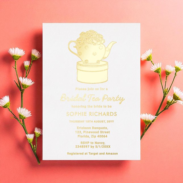 Bridal Shower Tea Party Gold Foil Invitation (Creator Uploaded)