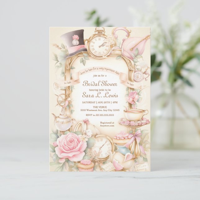 Bridal shower Tea party invitation High tea invite (Standing Front)