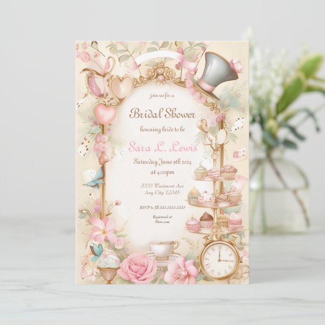 Bridal Shower Tea party invitation High Tea invite (Standing Front)