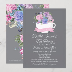 Bridal Shower Tea Party Invitation Pink Hydrangea