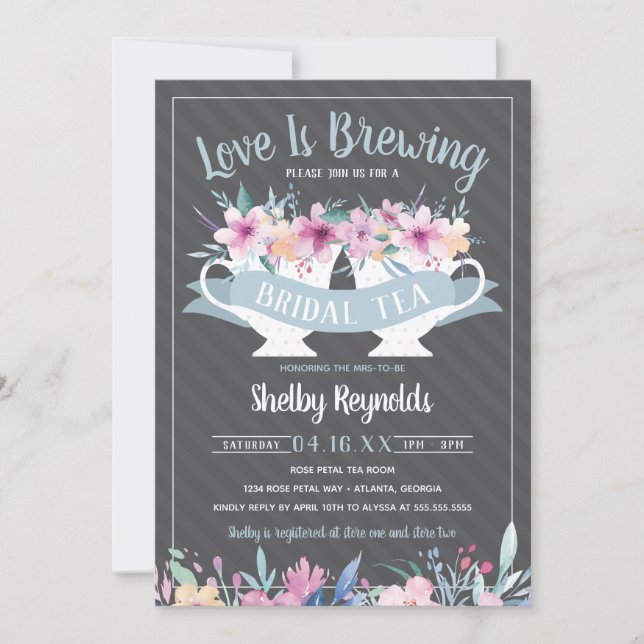 Bridal Shower Tea Party Invitation with Flowers (Front)