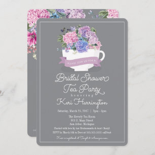 Bridal Shower Tea Party Invitation with Hydrangeas