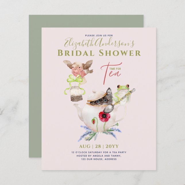 Bridal Shower Tea Party Invitations Cute Fun  (Front/Back)