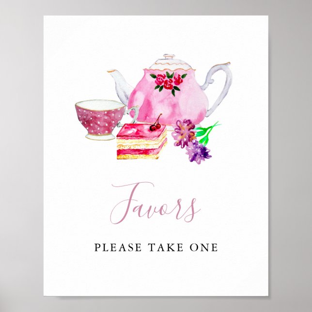 Bridal Shower Tea Party Pink Favours Sign Cute (Front)
