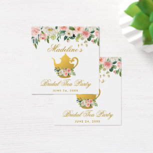 Bridal Shower Tea Party Pink Floral Gold Tags