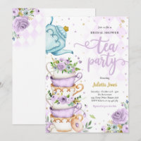 Bridal Shower Tea Party Purple And Gold Floral