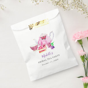 Bridal Shower Tea Party Purple Teapot  Watercolor Favour Bags
