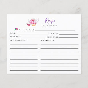 Bridal Shower Tea Party Recipe Card Purple Script