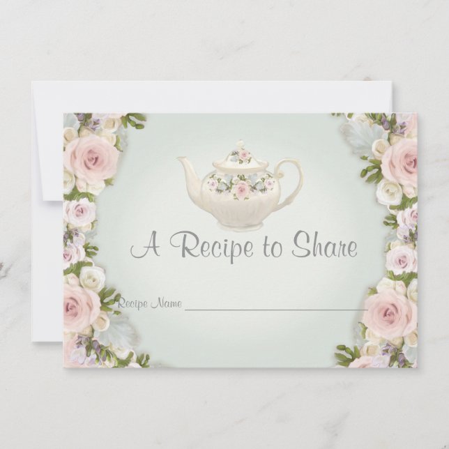 Bridal Shower Tea Party Recipe Mint Rose Floral Invitation (Front)