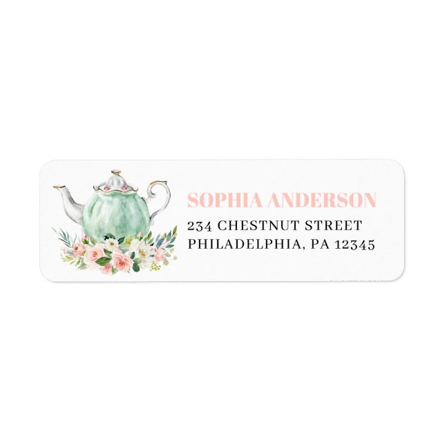 Bridal Shower Tea Party Return Address Labels (Front)