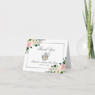 Bridal Shower Tea Party Thanks Pink Floral Note Thank You Card