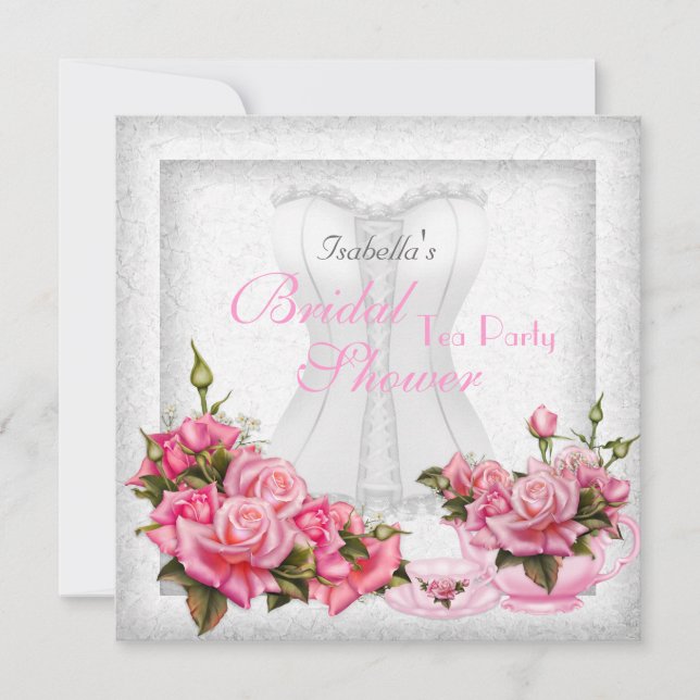 Bridal Shower Tea Wedding Pretty Pink Rose Bouquet Invitation (Front)