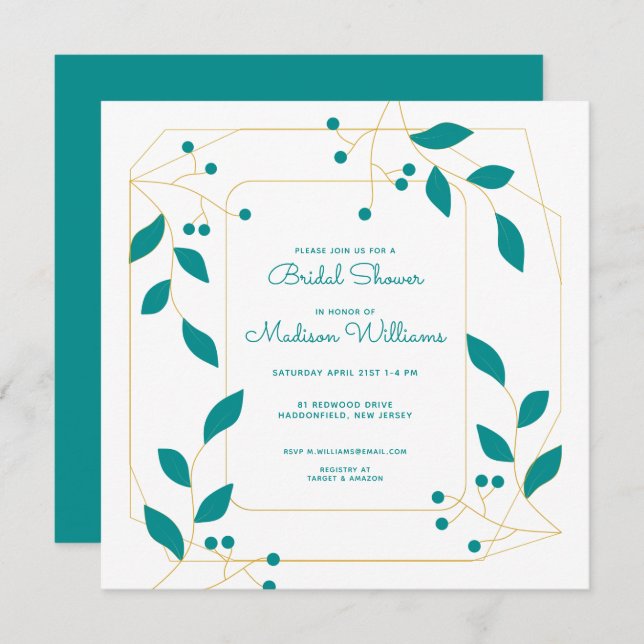 BRIDAL SHOWER Teal & Gold Floral (Front/Back)