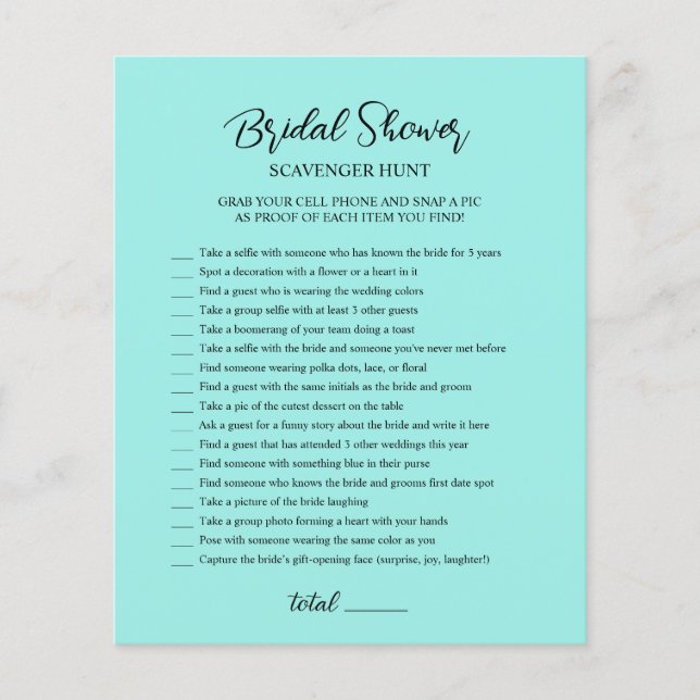 Bridal Shower Teal Scavenger Hunt (Front)
