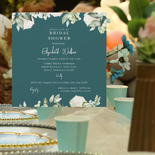 Bridal Shower Teal White Hydrangea Square Invitation