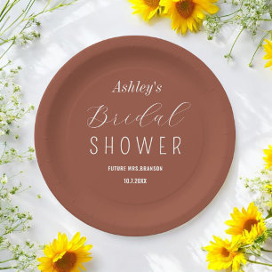 Bridal Shower Terracotta Brown Paper Plate