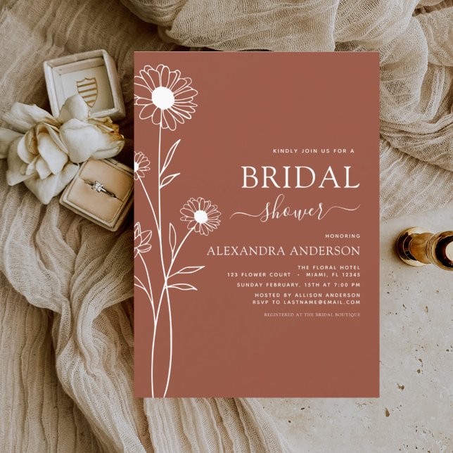 Bridal Shower Terracotta Burnt Orange Floral Invitation (Creator Uploaded)