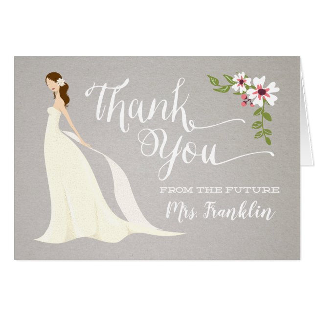 Bridal Shower Thank You Card - Brunette (Front Horizontal)