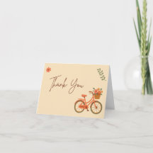 Bridal Shower Thank You Card, Peach Floral Bicycle