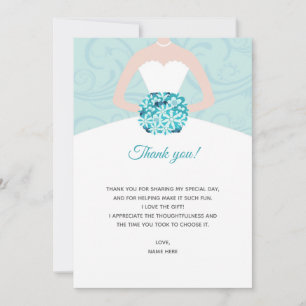 Bridal shower thank you card teal swirl dress