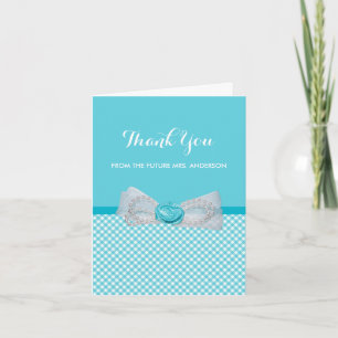 Bridal Shower Thank You Chic Aqua Gingham Cute Bow Card