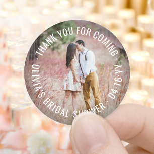 Bridal Shower Thank You Elegant Modern Your Photo Classic Round Sticker