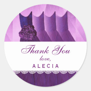 Bridal Shower Thank You PURPLE Gowns V04 Classic Round Sticker