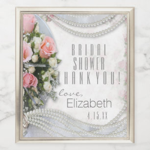 Bridal Shower Thank You Rose and Pearls Wine Label