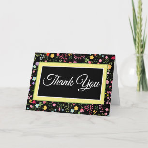 Bridal Shower Thank You Spring Wildflowers Black Card
