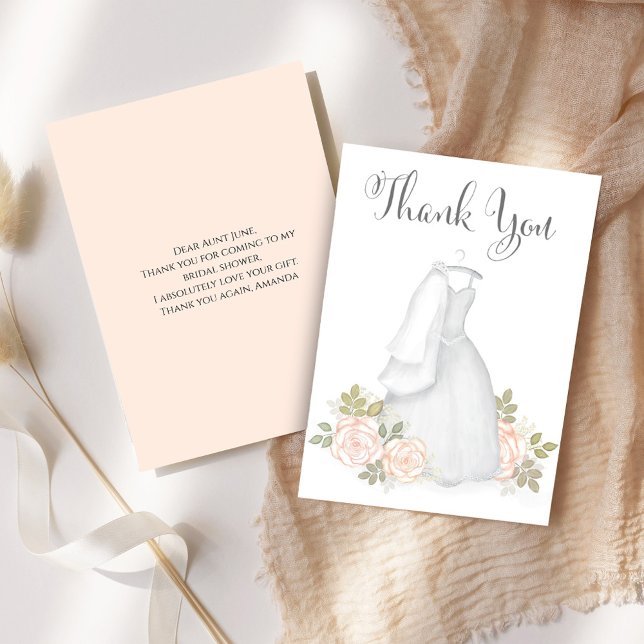 Bridal Shower Thank You Wedding Dress (Bridal shower thank you card with elegant white wedding dress. )
