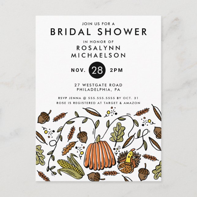 BRIDAL SHOWER | Thanksgiving Autumn Invitation Postcard (Front)